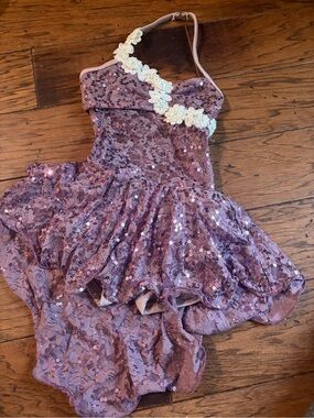 Girls Lavender Sequin Dance Dress with Floral Accent